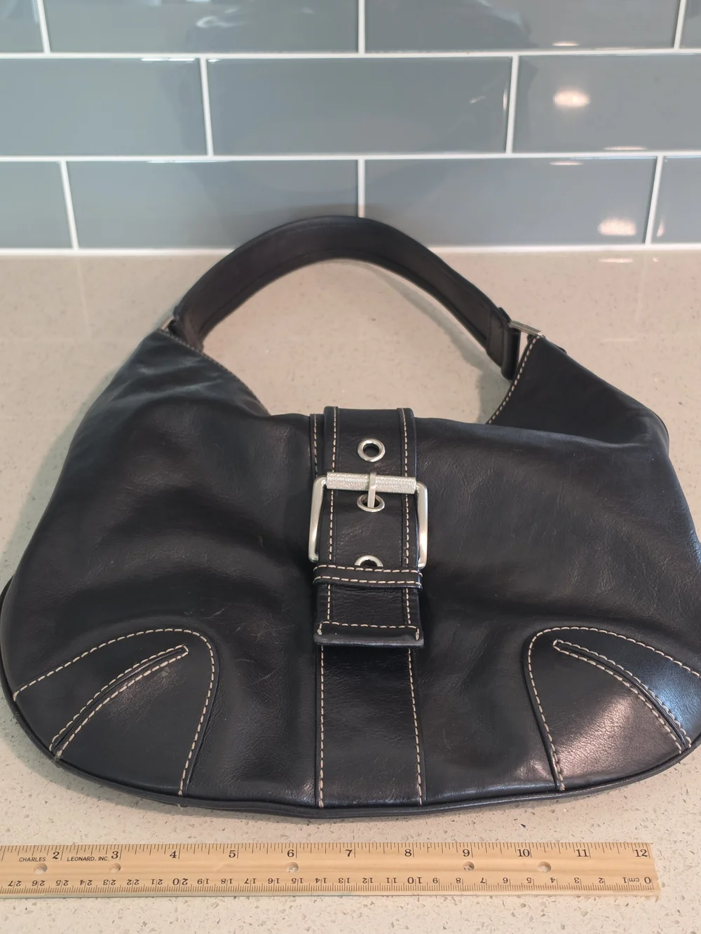MICHAEL Michael Kors Black Leather Hobo with Buckle Accent